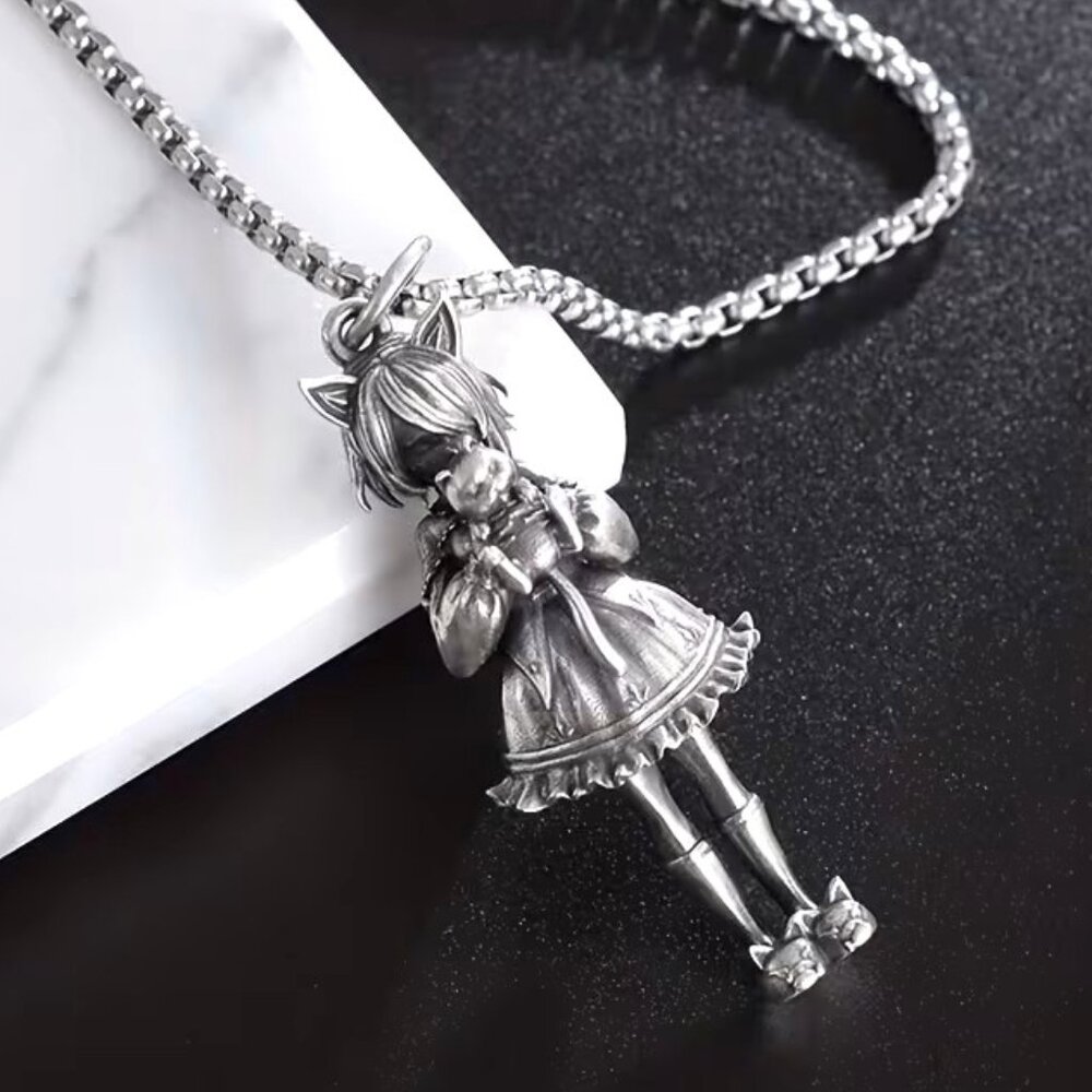 Girl w/ Cat Necklace Longline Doll Cute Slippers Trendy Unisex Goth Edgy Anime